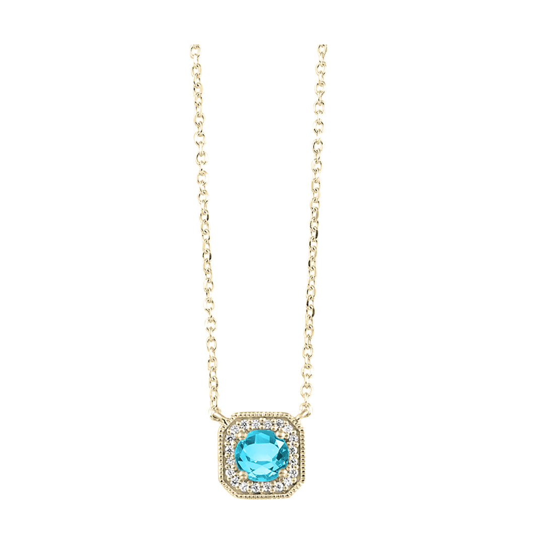 10Kt Yellow Gold Diamond 1/20Ctw & Aquamarine 3/8Ctw Pendant
