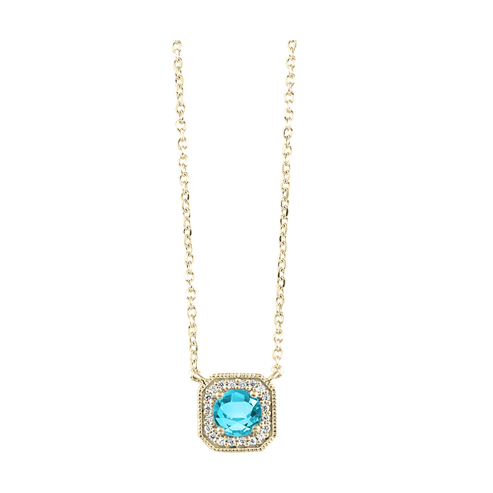 10Kt Yellow Gold Diamond 1/15Ctw & Aquamarine 3/8Ctw Pendant
