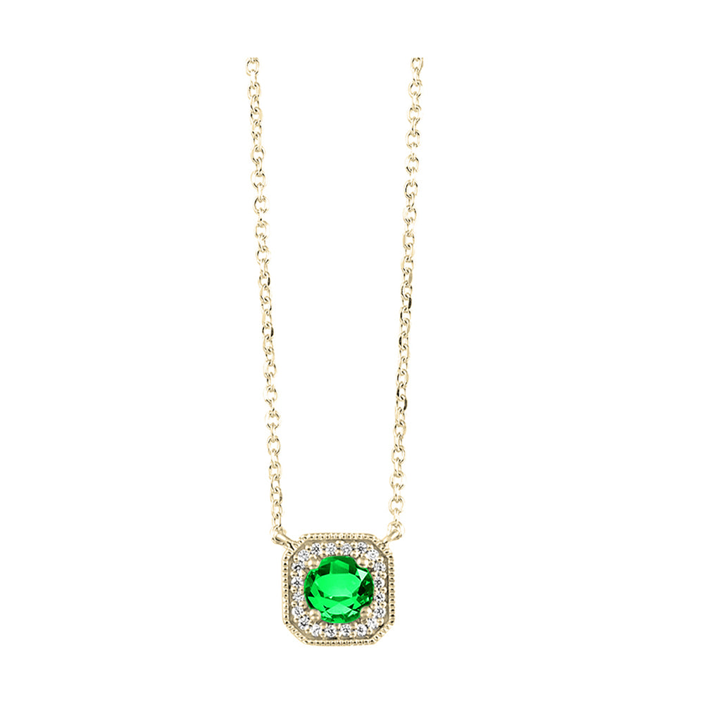 10Kt Yellow Gold Diamond 1/15Ctw & Created-Emerald 3/8Ctw Pendant