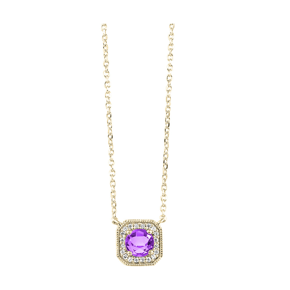 10Kt Yellow Gold Diamond 1/15Ctw & Amethyst 3/8Ctw Pendant