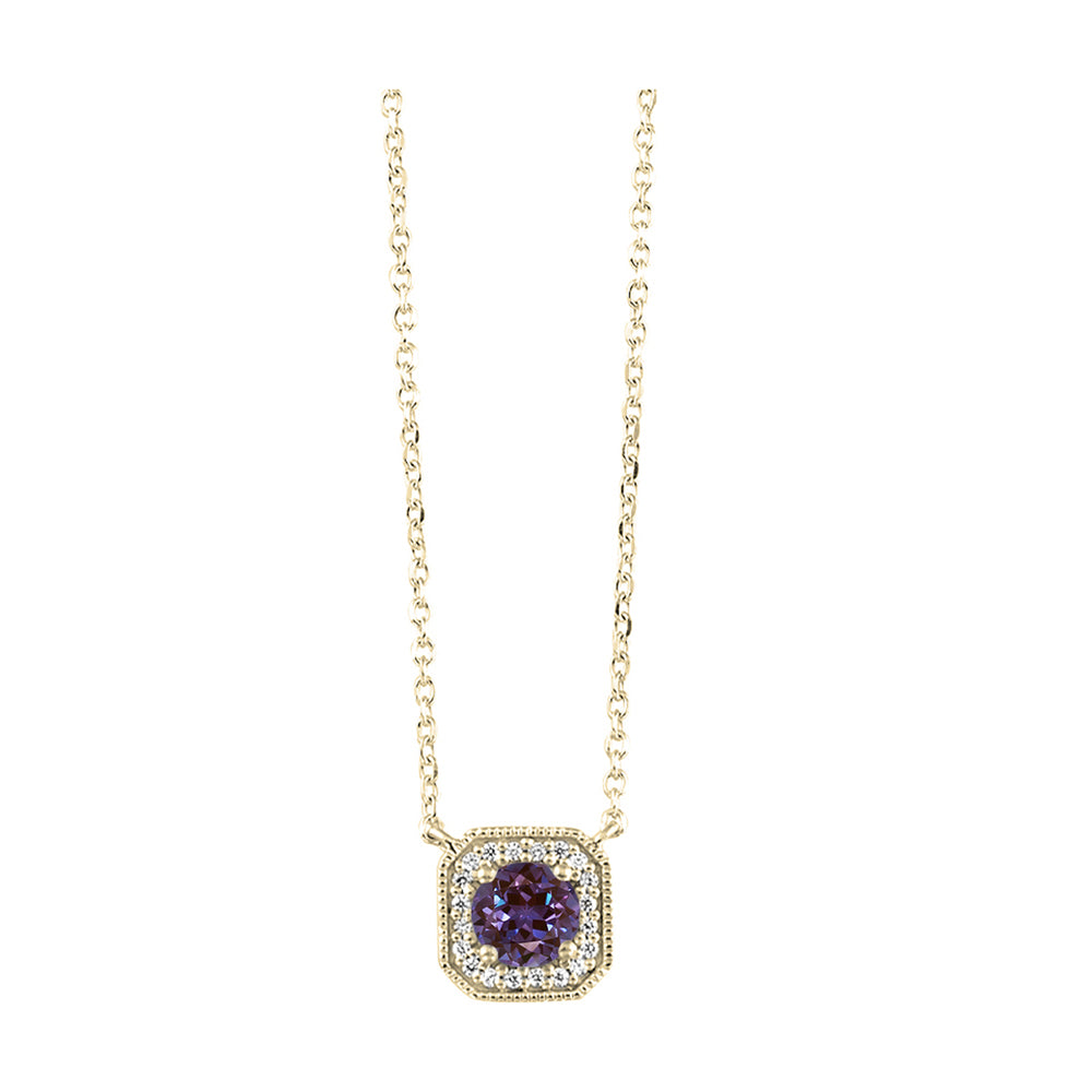 10Kt Yellow Gold Diamond 1/15Ctw & Syn Alexandrite 1/3Ctw Pendant
