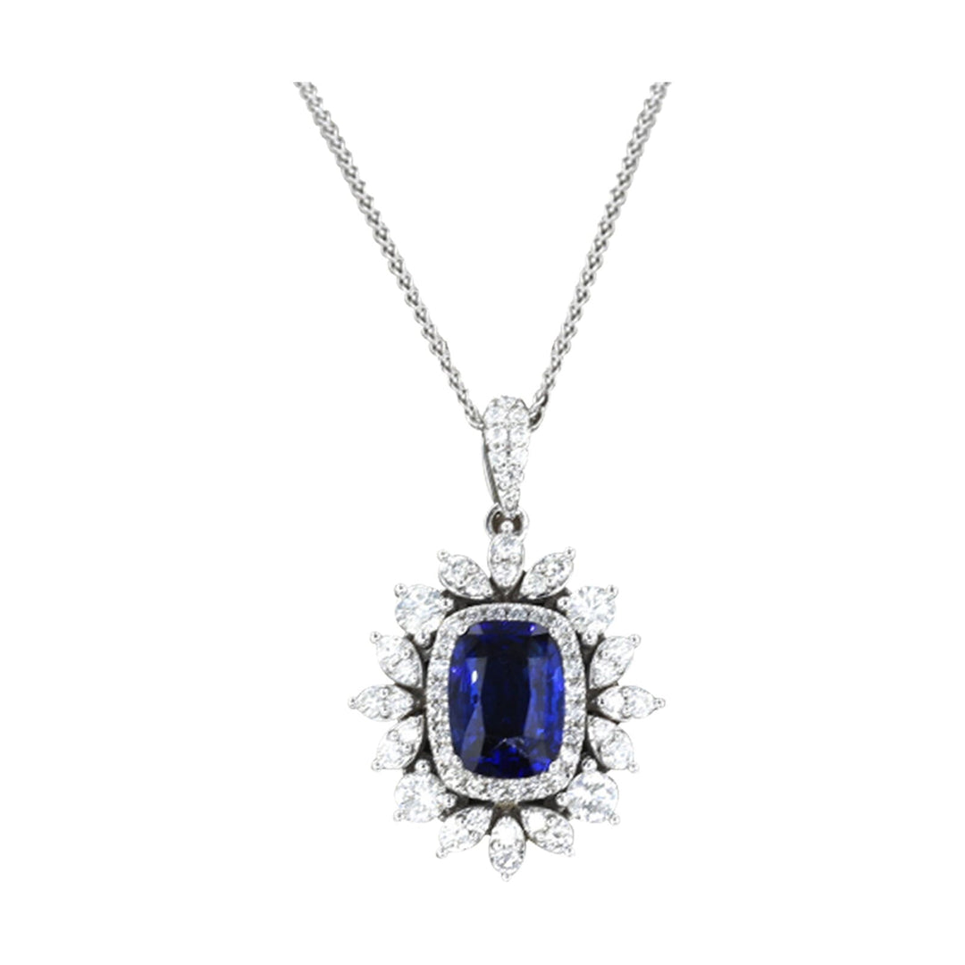 14Kt White Gold Diamond 1/2Ctw & Sapphire 1 1/2Ctw Pendant