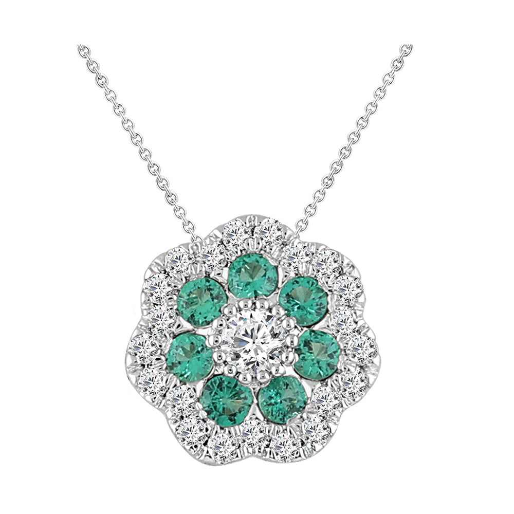 10Kt White Gold Diamond 1/5Ctw & Emerald 1/4Ctw Pendant