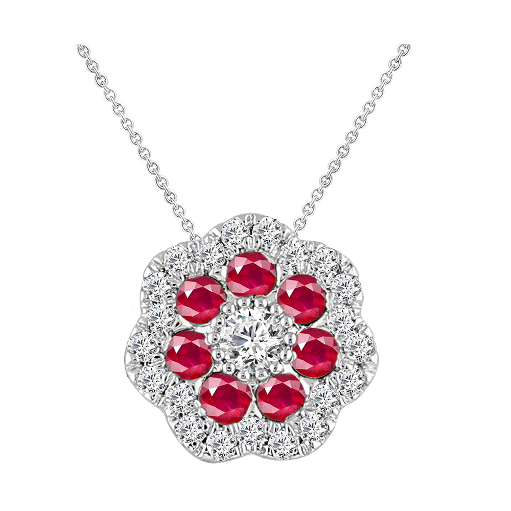 10Kt White Gold Diamond 1/5Ctw & Ruby 1/4Ctw Pendant
