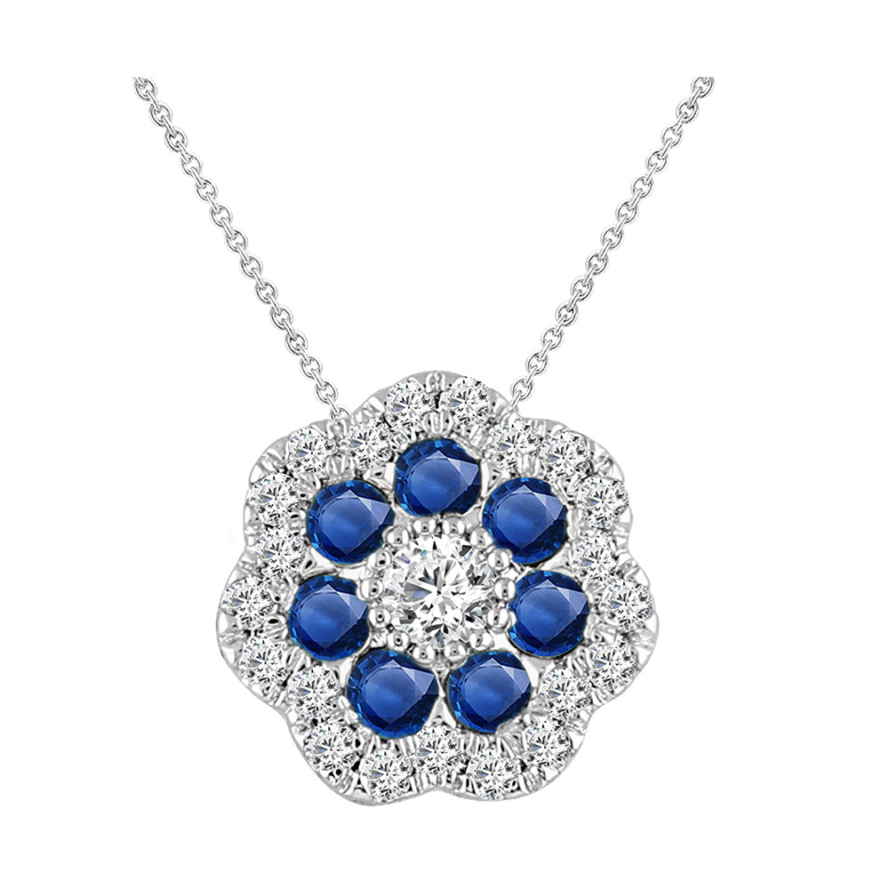 10Kt White Gold Diamond 1/5Ctw & Sapphire 1/4Ctw Pendant