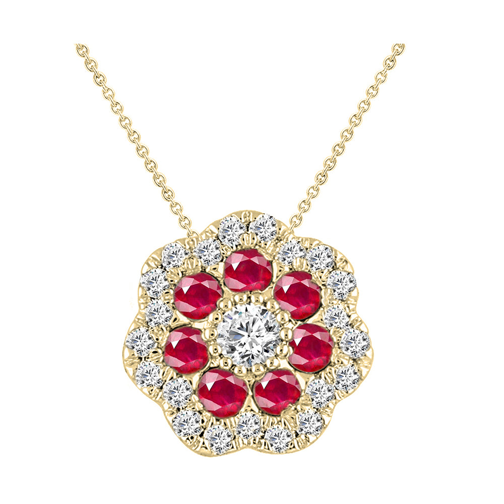 10Kt Yellow Gold Diamond 1/5Ctw & Ruby 1/4Ctw Pendant