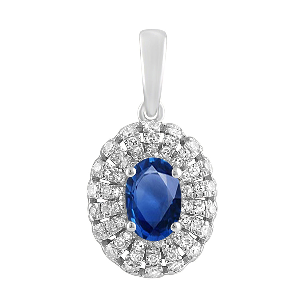 10Kt White Gold Diamond 1/7Ctw & Sapphire 5/8Ctw Pendant