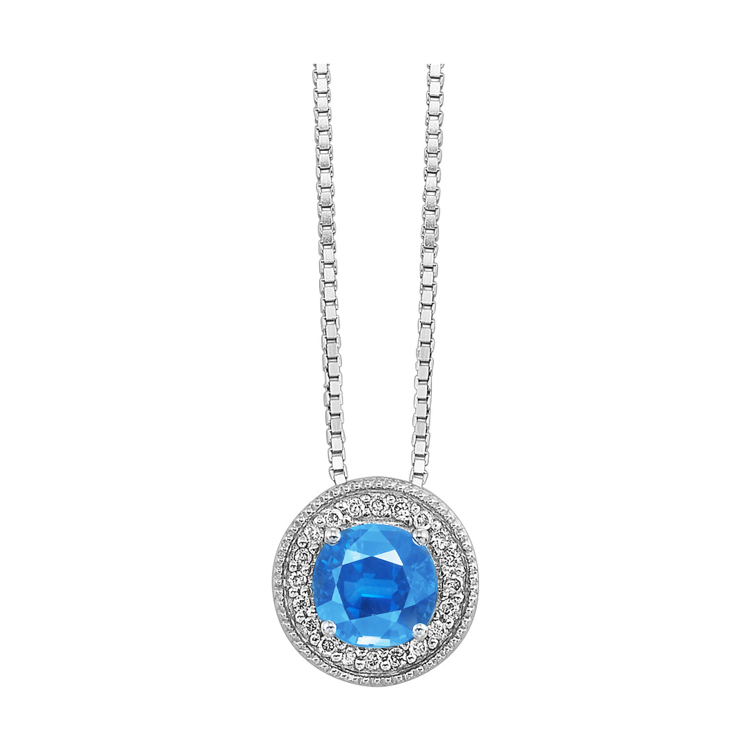 Silver Diamond 1/20Ctw & Aquamarine 1/2Ctw Pendant