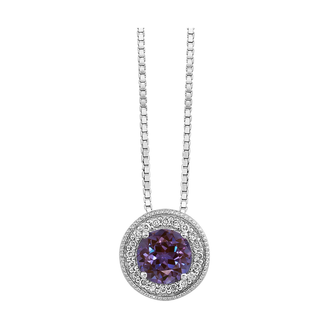 Silver Diamond 1/20Ctw & Syn Alexandrite 1/2Ctw Pendant
