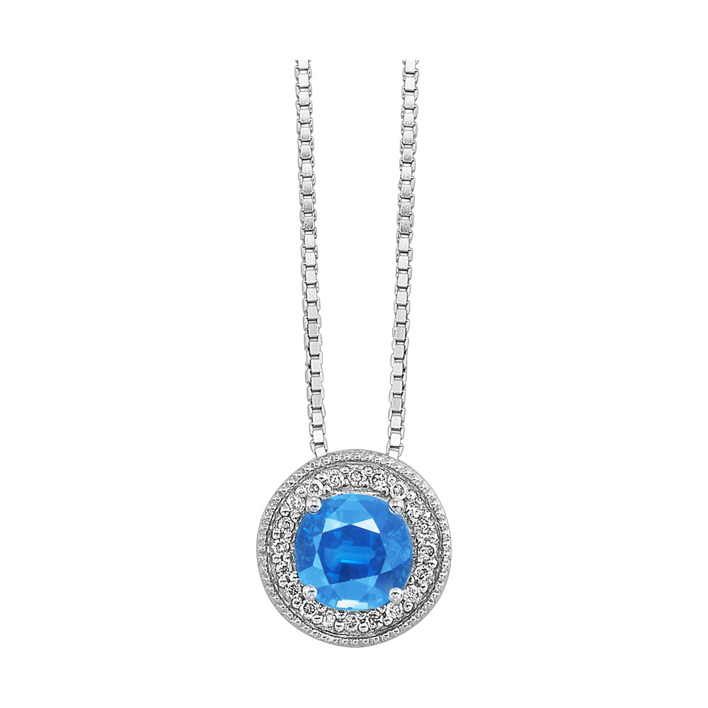 Silver Diamond 1/20Ctw & Aquamarine 1/2Ctw Pendant