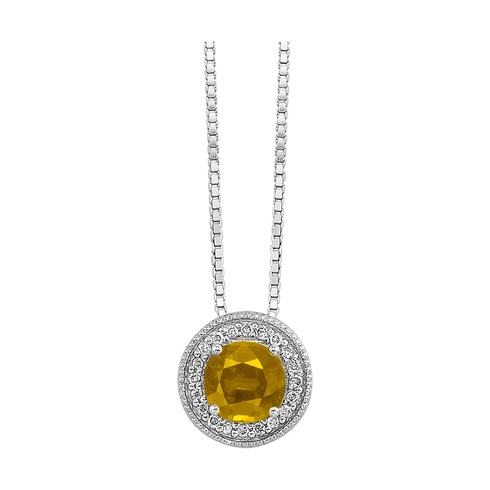 Silver Diamond 1/20Ctw & Citrine 1/2Ctw Pendant