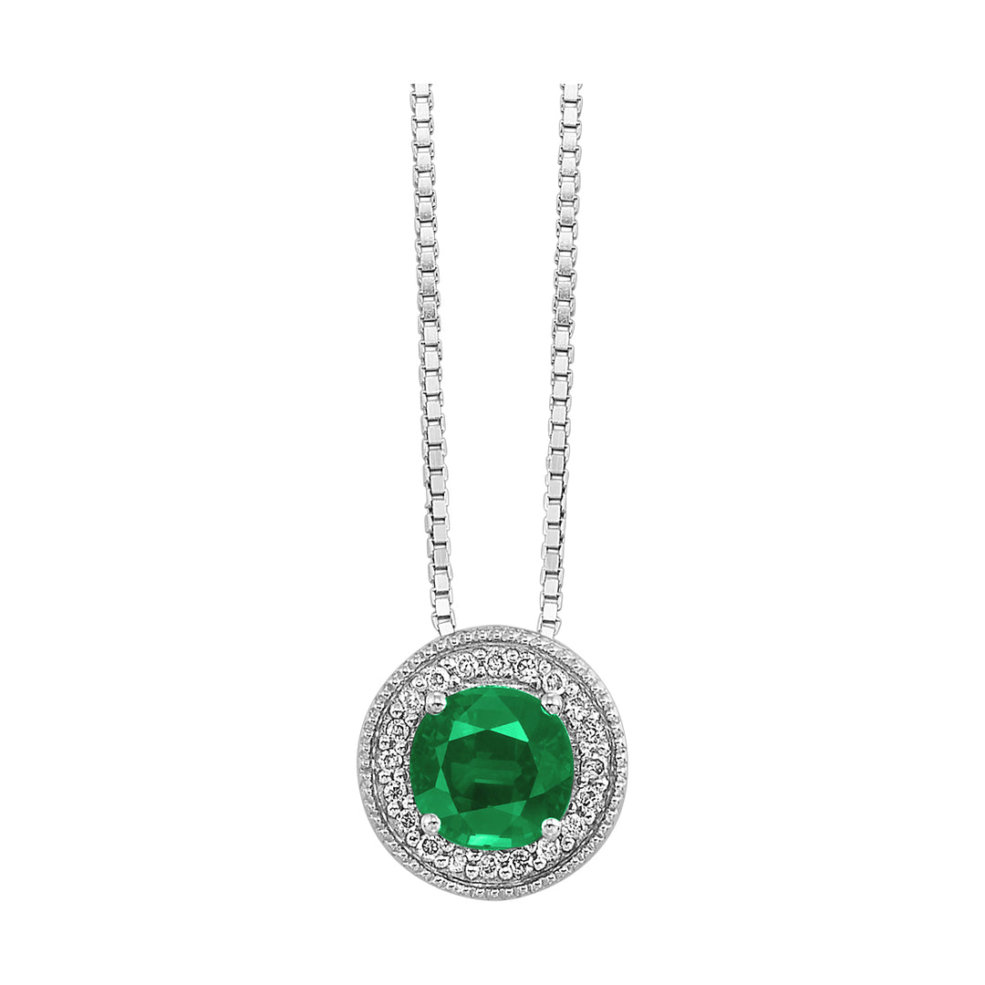 Silver Diamond 1/20Ctw & Emerald 1/2Ctw Pendant