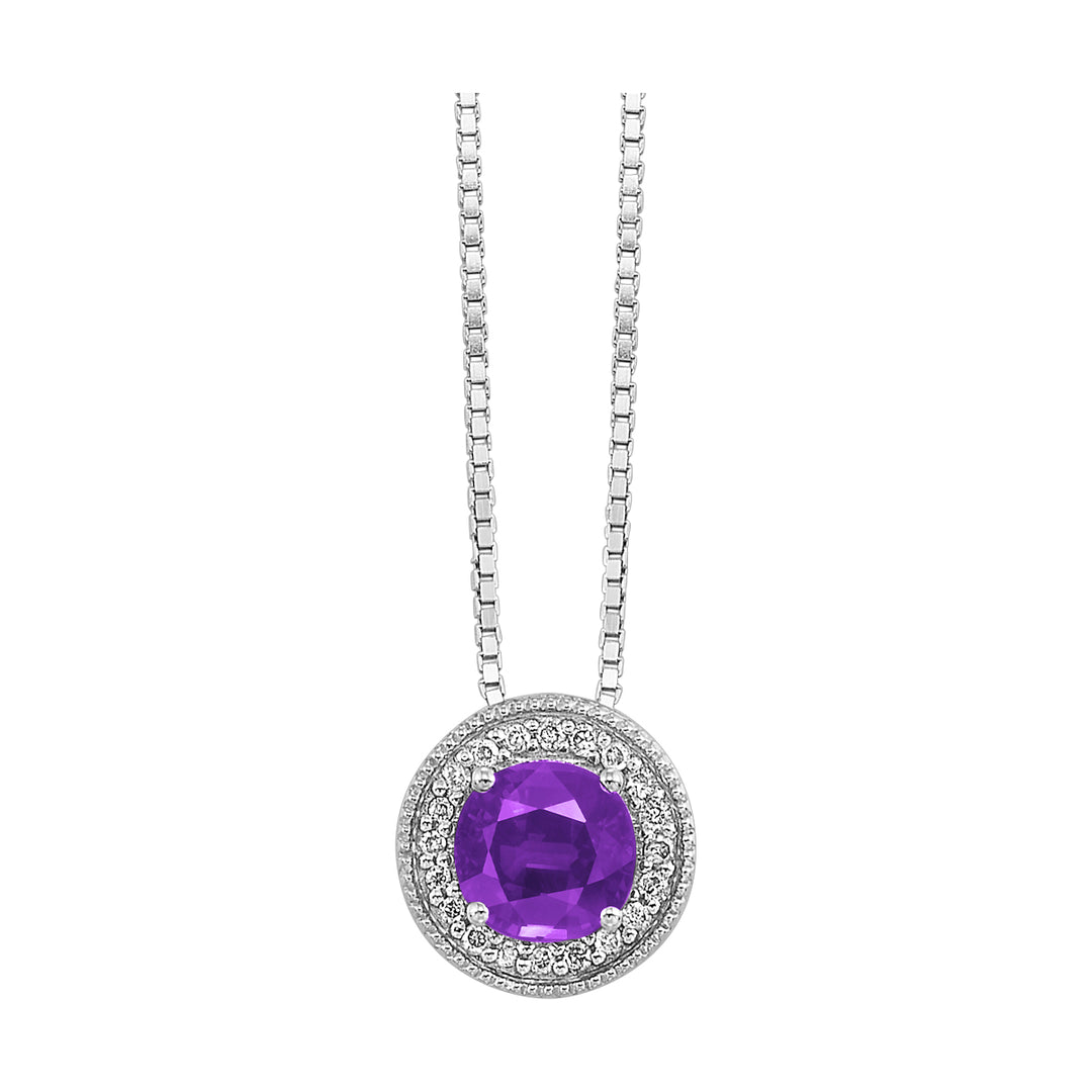 Silver Diamond 1/20Ctw & Amethyst 1/2Ctw Pendant