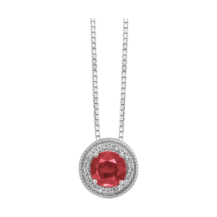 Silver White Diamond 1/20Ctw & Ruby 1/2Ctw Pendant