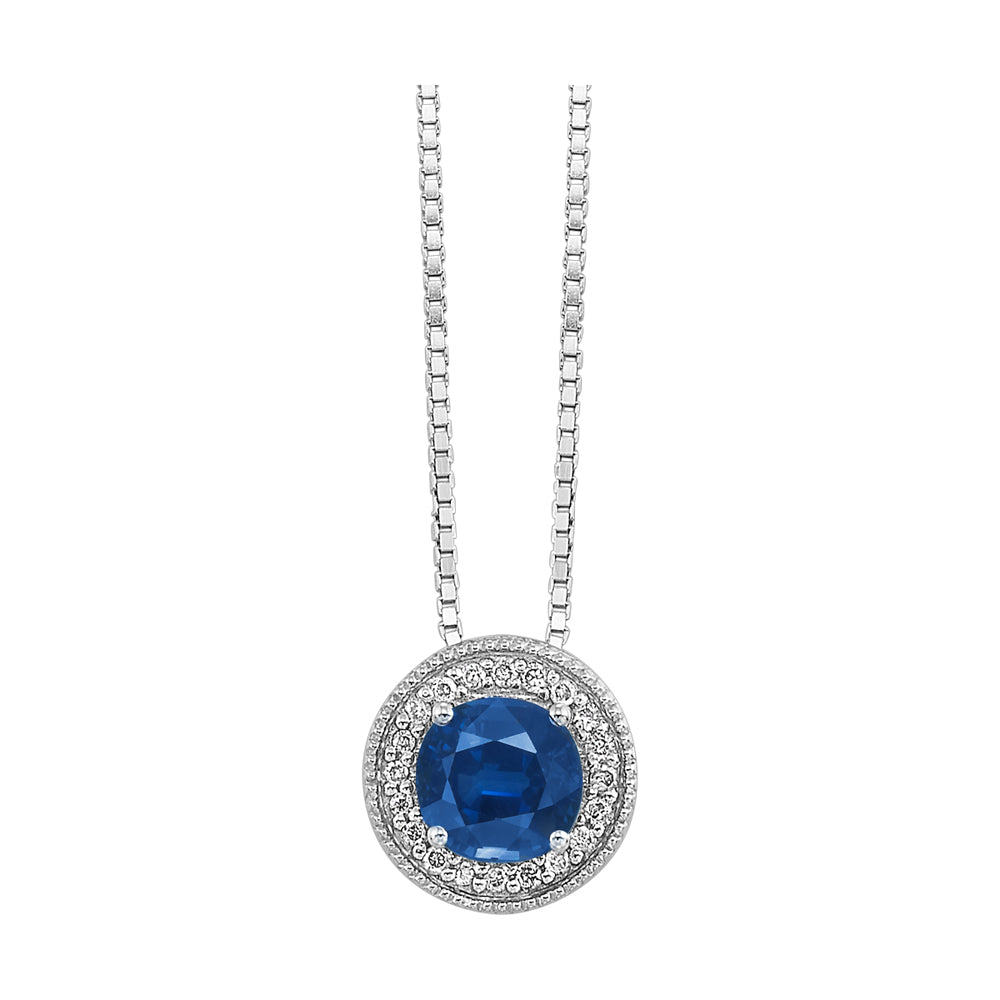 Silver Diamond 1/20Ctw & Sapphire 1/2Ctw Pendant