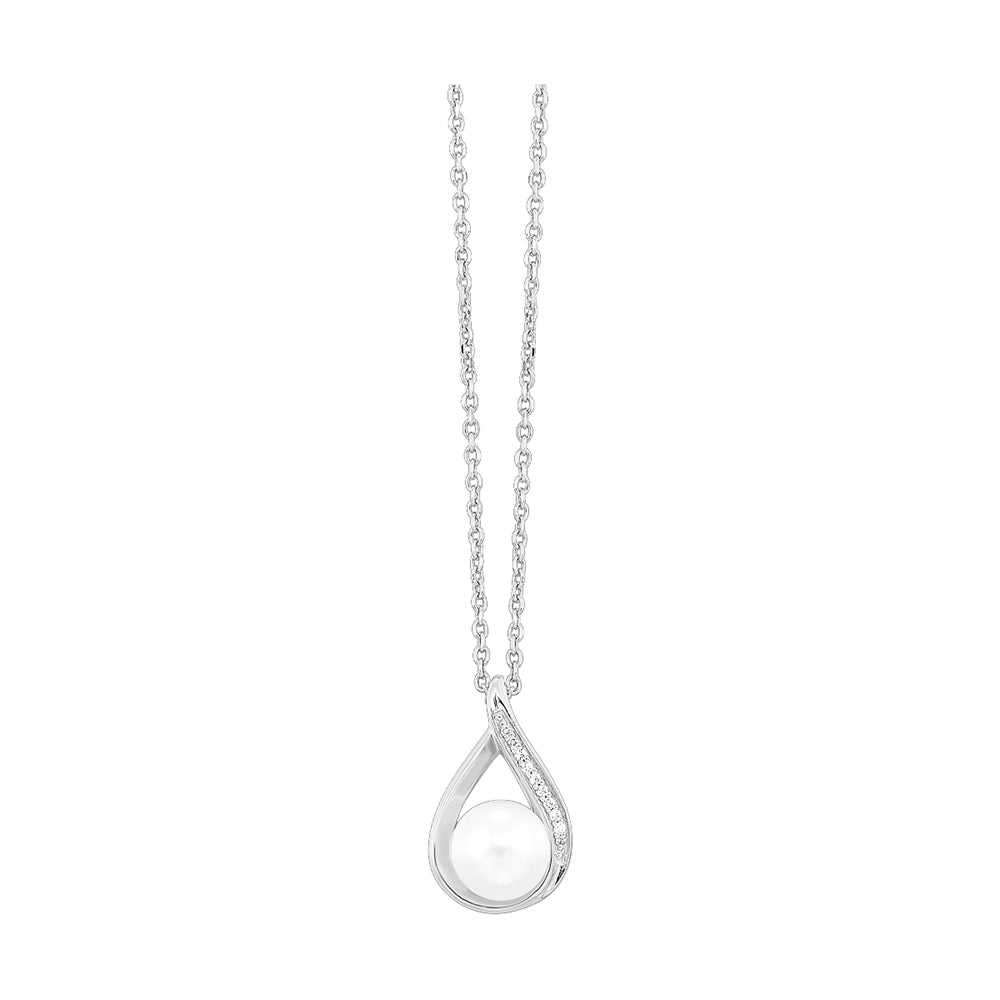 14Kt White Gold Diamond 1/50Ctw & Pearl 1 1/2Ctw Pendant