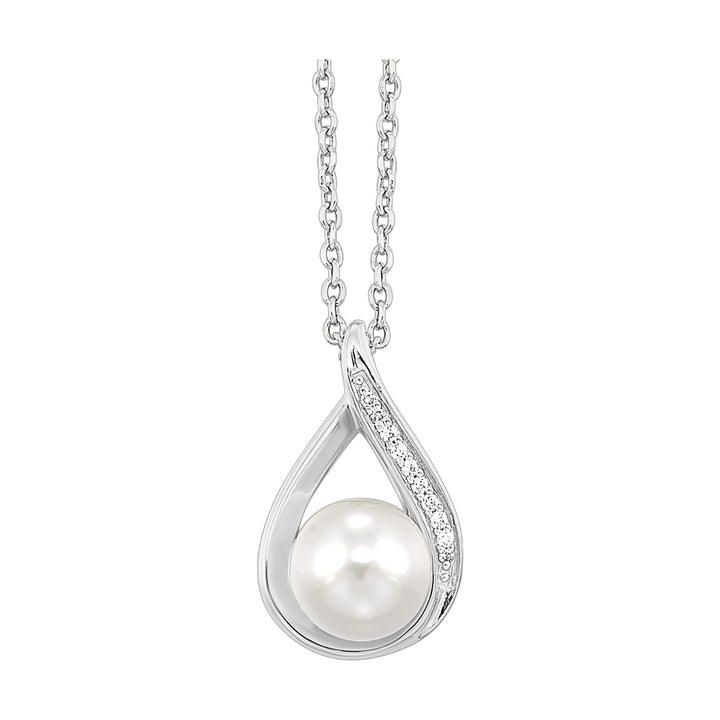 14Kt White Gold Diamond 1/50Ctw & Pearl Pendant
