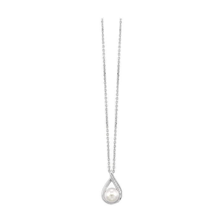 14Kt White Gold Diamond 1/50Ctw & Pearl Pendant