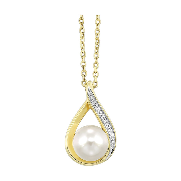 14Kt Yellow Gold Diamond 1/50Ctw & Pearl Pendant