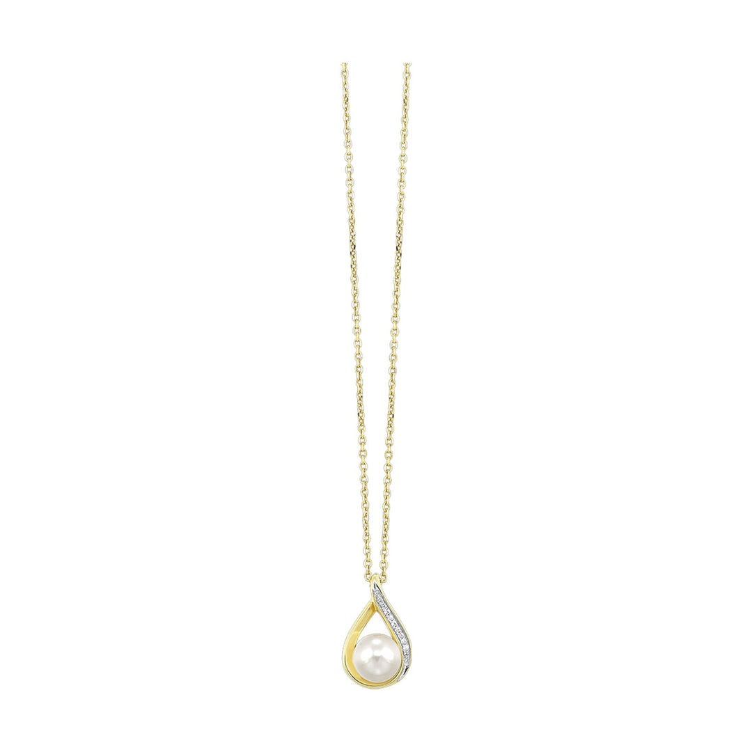14Kt Yellow Gold Diamond 1/50Ctw & Pearl Pendant