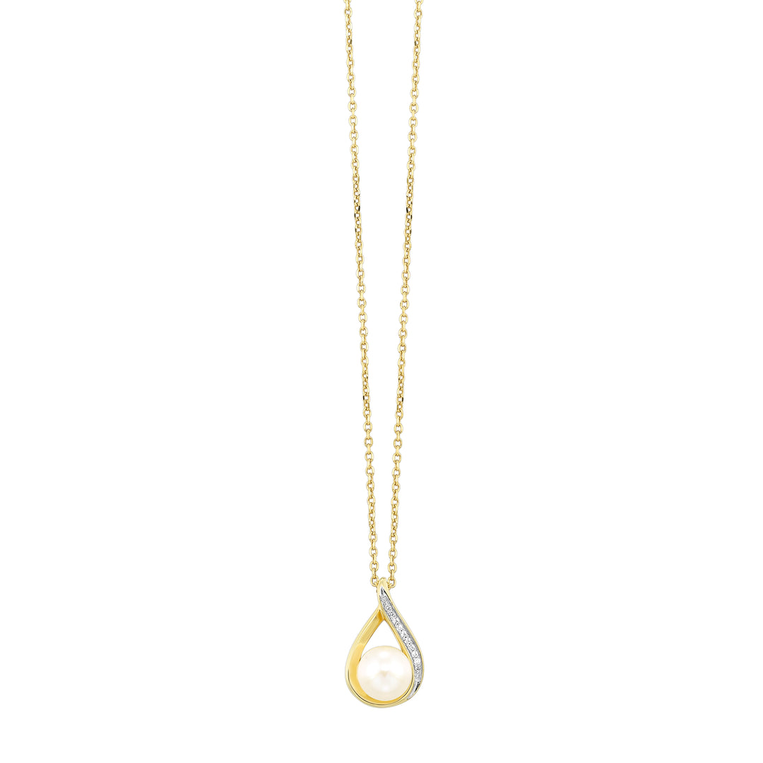 14Kt Yellow Gold Diamond 1/50Ctw & Pearl Pendant