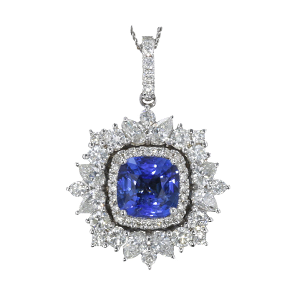 14Kt White Gold Diamond 1 1/2Ctw & Sapphire 2 1/10Ctw Pendant