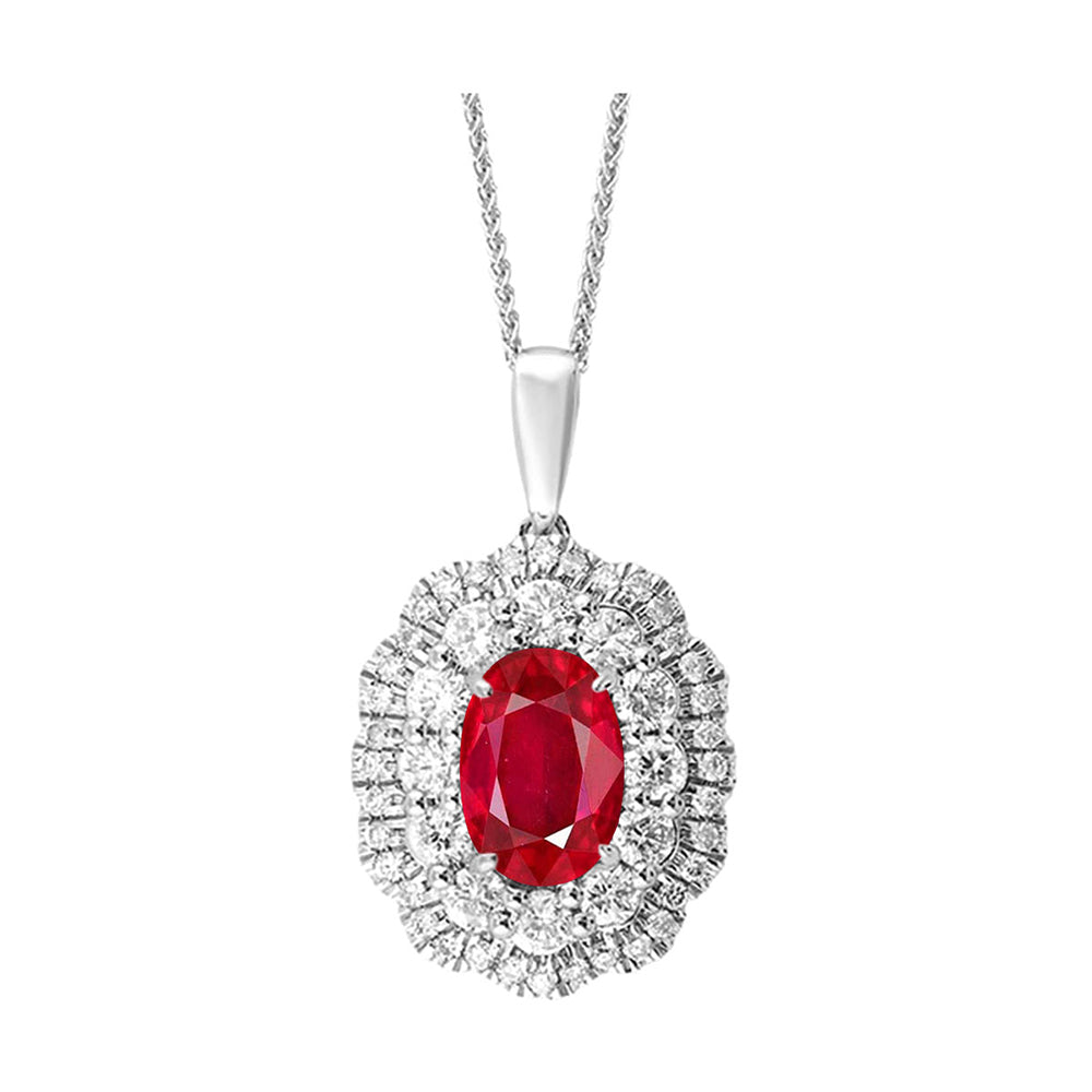 14Kt White Gold Diamond 1/2Ctw & Ruby 1 1/8Ctw Pendant