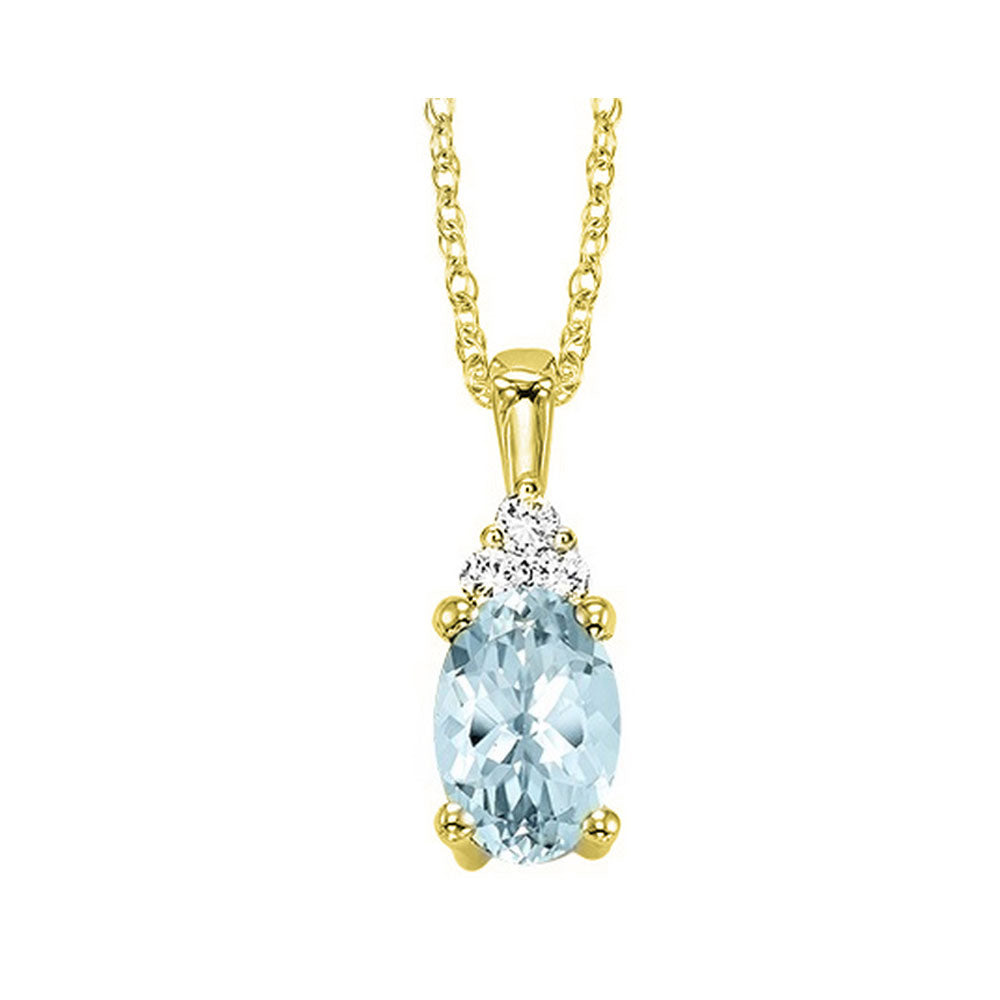 14Kt Yellow Gold Diamond 1/50Ctw & Aquamarine 3/8Ctw Pendant