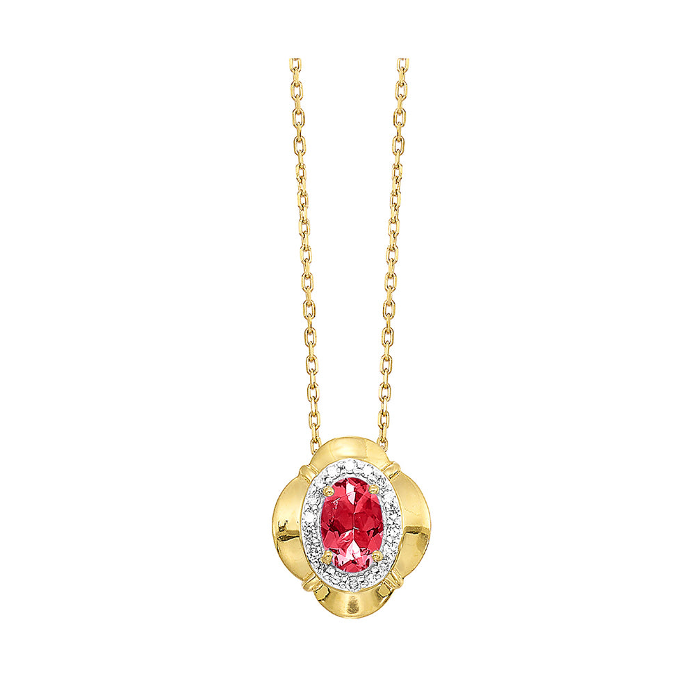 10Kt Yellow Gold Diamond 1/15Ctw & Garnet 1/2Ctw Pendant