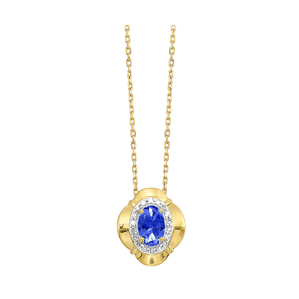 10Kt Yellow Gold Diamond 1/15Ctw & Sapphire 1/2Ctw Pendant