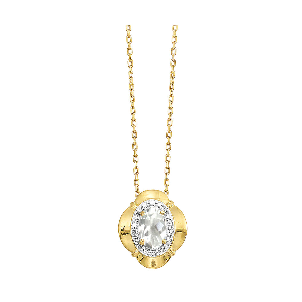 10Kt Yellow Gold Diamond 1/15Ctw & White Topaz 1/2Ctw Pendant