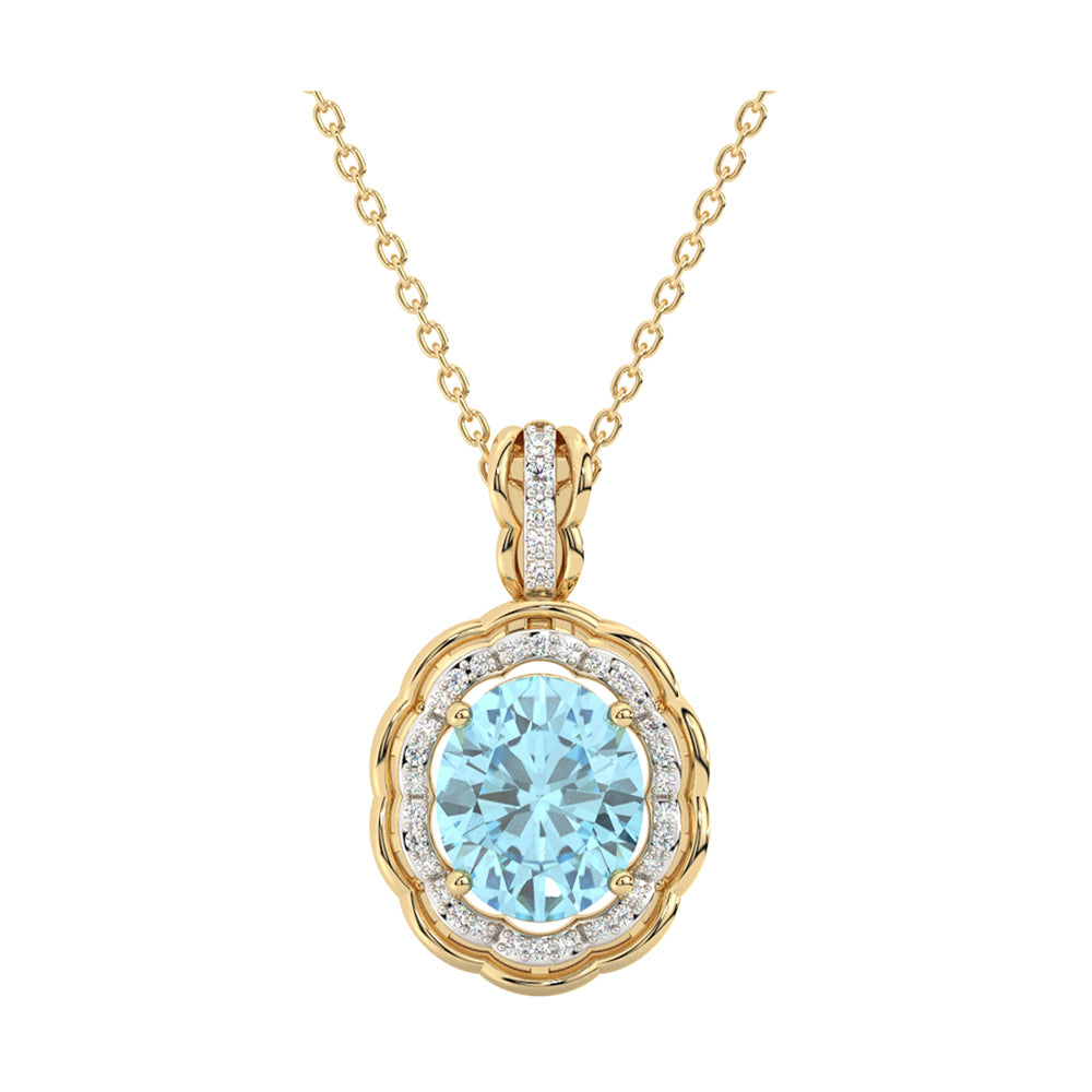 14Kt Yellow Gold Diamond 1/7Ctw & Aquamarine 2 1/2Ctw Pendant