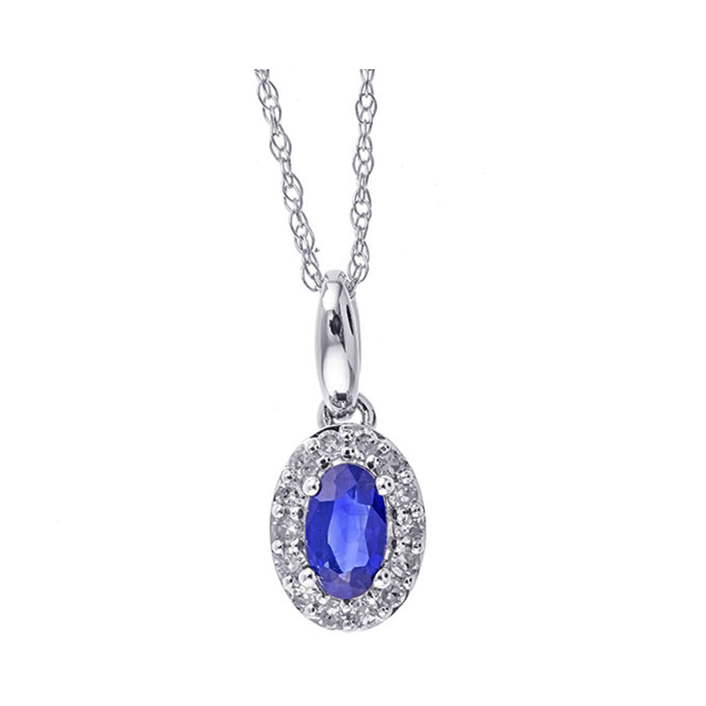 10Kt White Gold Diamond 1/8Ctw & Sapphire 1/3Ctw Pendant