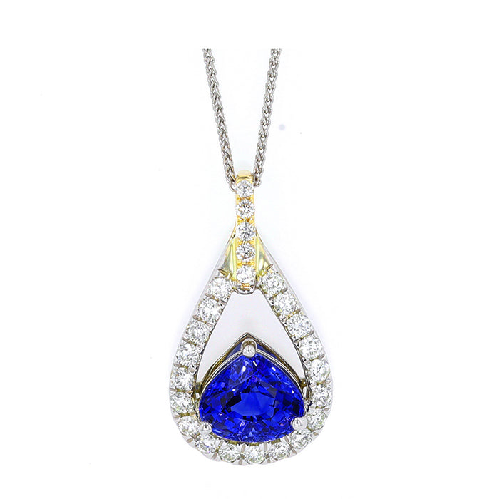 14Kt White Yellow Gold Diamond 1/2Ctw & Sapphire 2 3/8Ctw Pendant