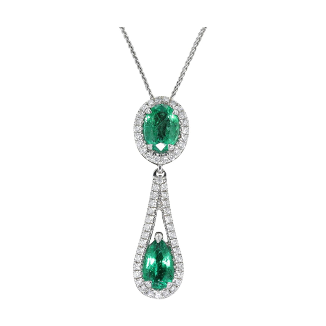 14Kt White Gold Diamond 1/4Ctw & Emerald 1 3/8Ctw Pendant