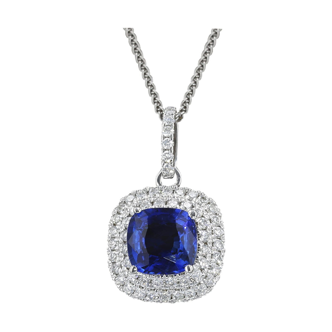 14Kt White Gold Diamond 1/4Ctw & Sapphire 1 1/4Ctw Pendant