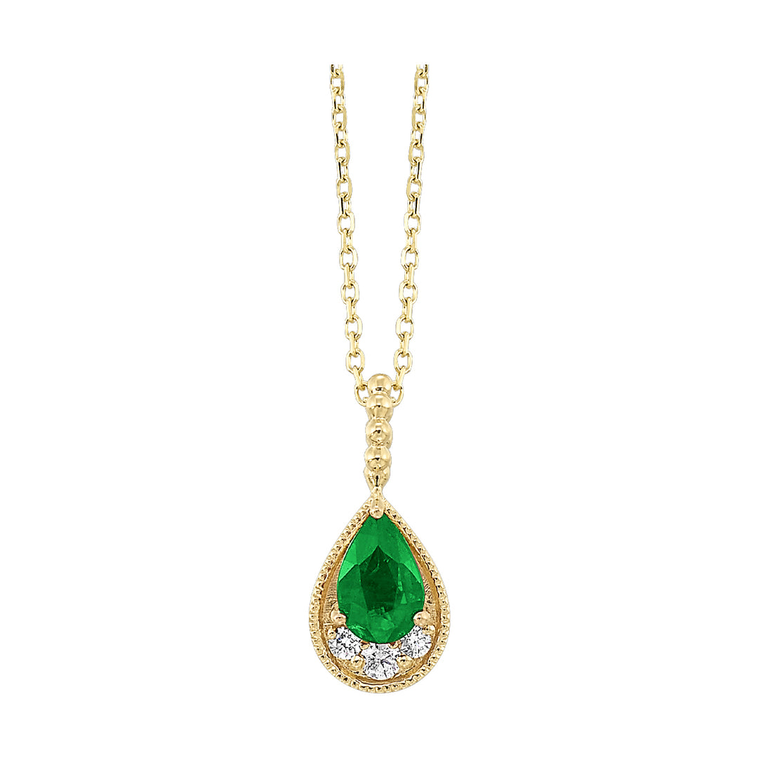 10Kt Yellow Gold Diamond 1/20Ctw & Emerald 1/2Ctw Pendant