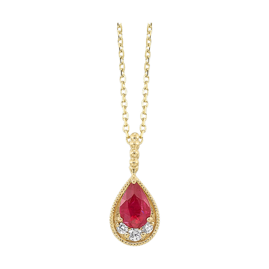 10Kt Yellow Gold Diamond 1/20Ctw & Ruby 1/2Ctw Pendant