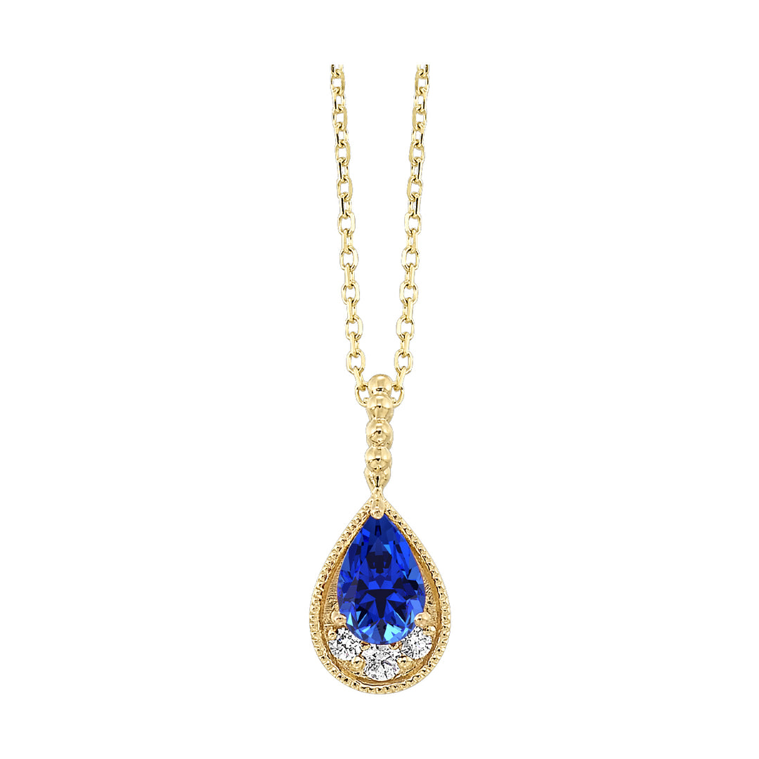 10Kt Yellow Gold Diamond 1/20Ctw & Sapphire 1/2Ctw Pendant