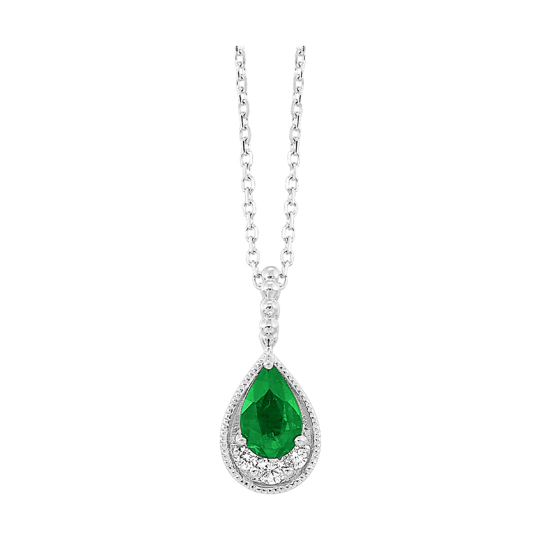 14Kt White Gold Diamond 1/20Ctw & Emerald 1/2Ctw Pendant