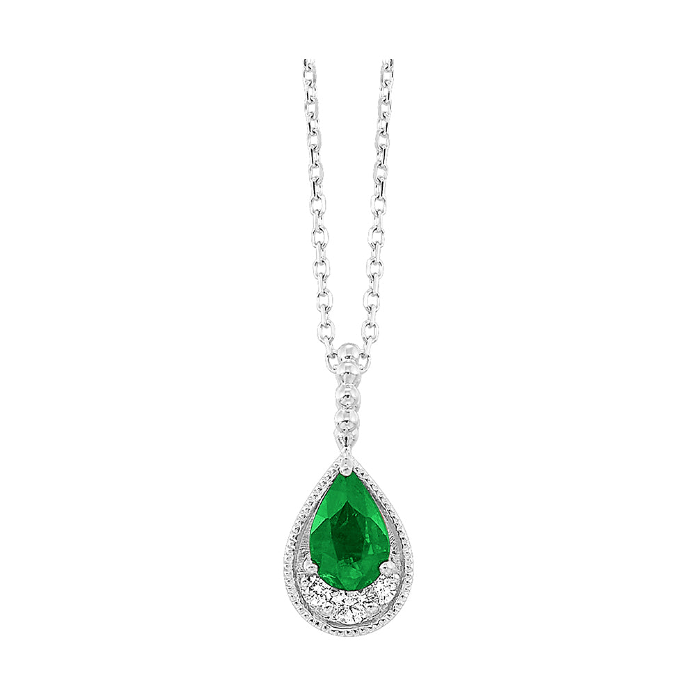 14Kt White Gold Diamond 1/20Ctw & Emerald 3/8Ctw Pendant
