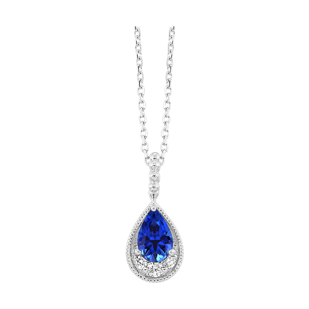 14Kt White Gold Diamond 1/20Ctw & Sapphire 1/2Ctw Pendant