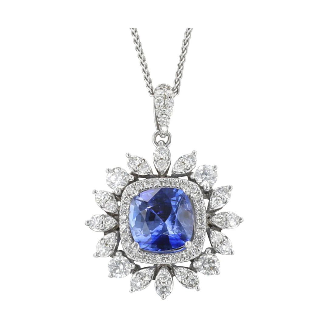 14Kt White Gold Diamond 1/2Ctw & Sapphire 1 1/2Ctw Pendant