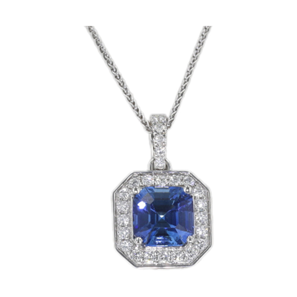 14Kt White Gold Diamond 1/6Ctw & Sapphire 1 1/10Ctw Pendant