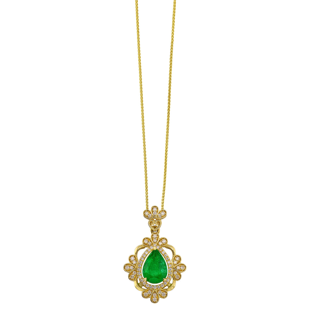 14Kt Yellow Gold Diamond 1/4CTW & Emerald 1 5/8CTW Pendant