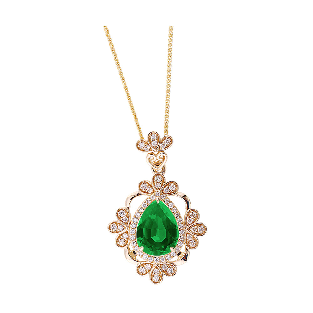 14Kt Yellow Gold Diamond 1/4CTW & Emerald 1 5/8CTW Pendant