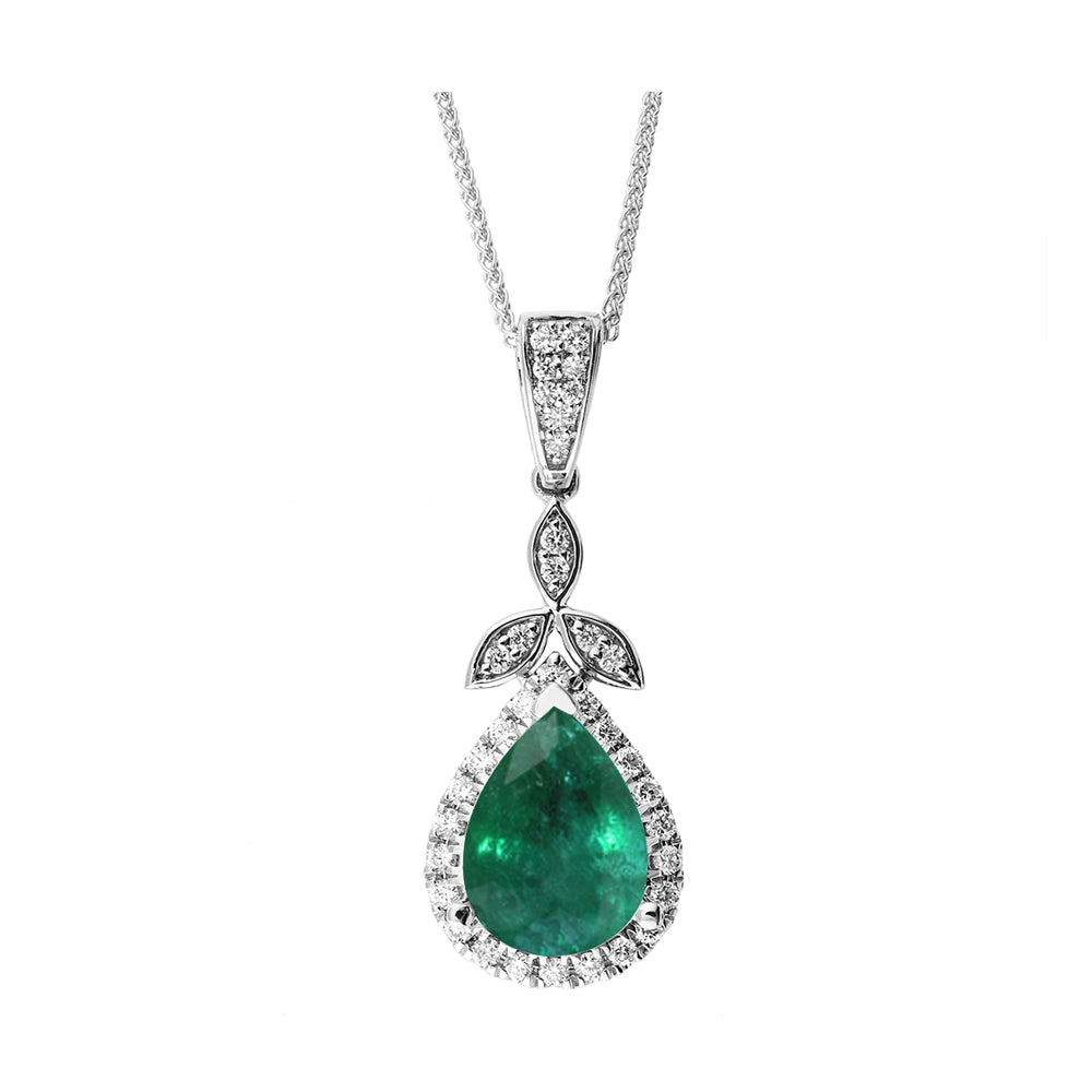 14Kt White Gold Diamond 1/5Ctw & Emerald 1 1/3Ctw Pendant