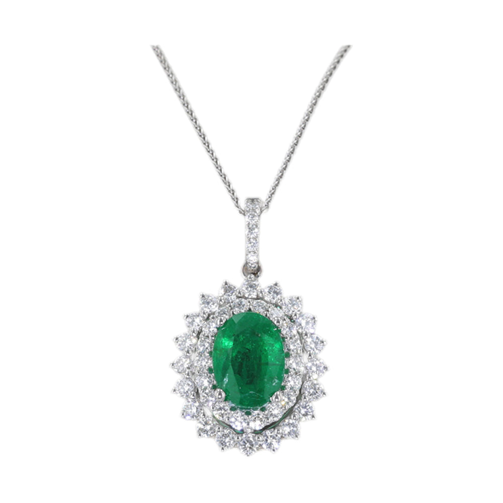 14Kt White Gold Diamond 5/8Ctw & Emerald 1 1/4Ctw Pendant