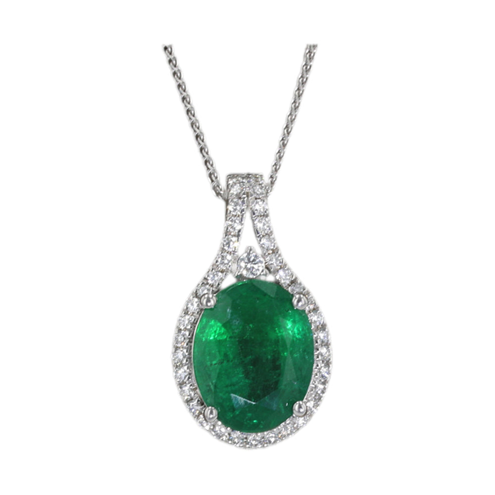 14Kt White Gold Diamond 1/5Ctw & Emerald 2 1/2Ctw Pendant