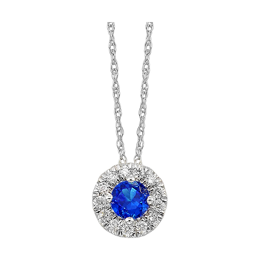 10Kt White Gold Diamond 1/10Ctw & Created Sapphire 1/3Ctw Pendant
